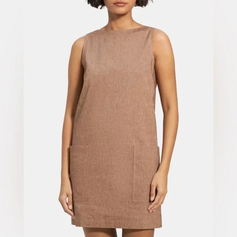 NWT Theory Tan Sleeveless Mod Shift Dress Sz 0 in Bronze Soft Crunch Mel